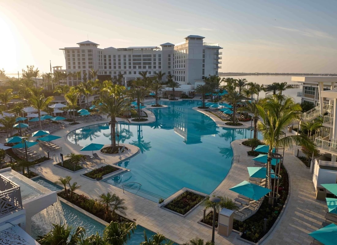 Sunrise drone shot of Sunseeker Resort