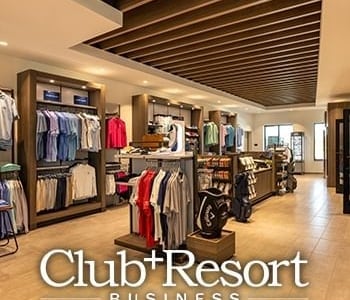 Club + Resort Business text layered with image of golf apparel store