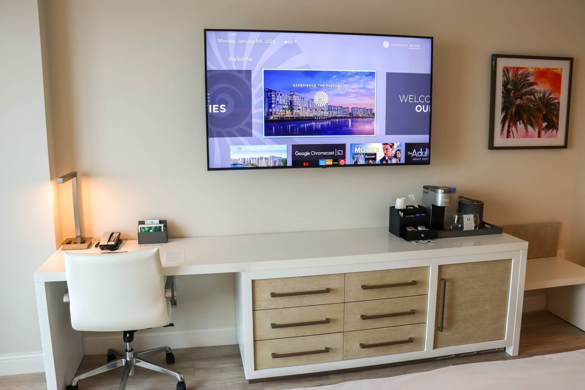 Desk and TV in a Premium Room at Sunseeker Resort