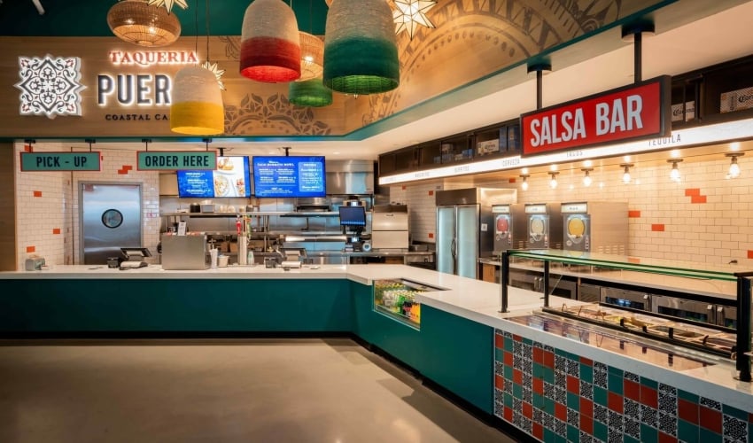 Taqueria Puerto counter at Harbor yards Food Hall at Sunseeker Resort