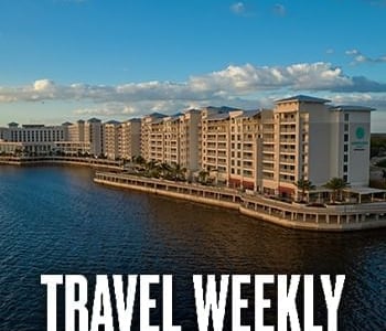 Travel Weekly text layered with image of Sunseeker Resort
