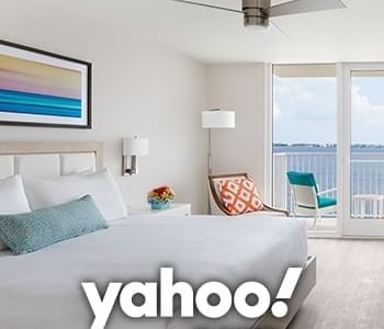 Yahoo! news logo with image of room at Sunseeker resort