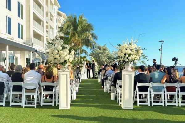 Waterfront wedding ceremony at Sunseeker Resort in Punta Gorda, Florida
